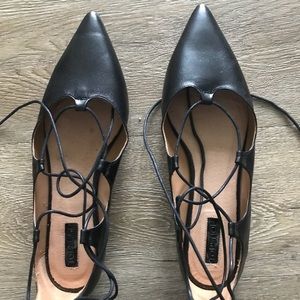 Topshop Lace Up Black Tie Flats